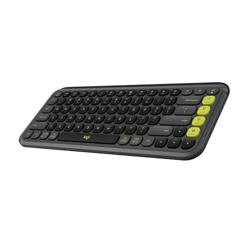 Logitech POP ICON Keys Wireless Bluetooth Keyboard, Comfortable Typing, Programmable Keys, Easy-Switch Between up to 3 Devices, for Laptop, Tablet, PC – Graphite and Green - color: Graphite Lime, style: Keyboard