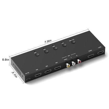 4In to 2Out HDMI/AV Switch (1 AV Input+3 HDMI 2.0 Inputs) RCA to 2Port HDMI Converter for PS1/2/3/4/5, N64, SNES, Switch, DVD, Roku etc. - style: 3HDMI+AV to 2HDMI Converter