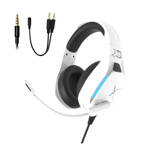 FOXXRAY BAL-67 Gaming Headset for PC, PS4, PS5, Xbox, Surround Sound, Wired Headphone with Noise Canceling Microphone, 50MM Dynamic Drivers, 3.5mm Audio Jack, Breathable Mesh Ear Cushions - White