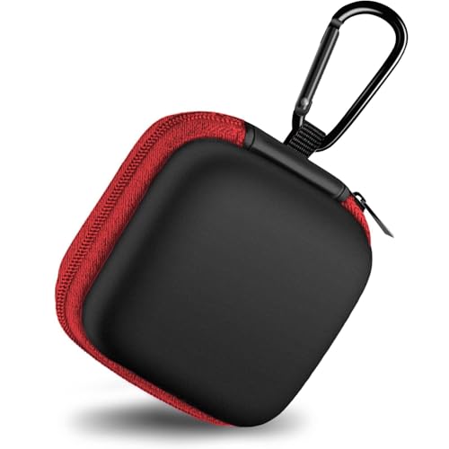Square Earbud Case Portable EVA Carrying Case Storage Bag Cell Phone Accessories Organizer with Carabiner for Earphone, Earbud, Earpieces, SD Memory Card, Camera Chips, Tech Pouch, Red - color: B4-Square Red