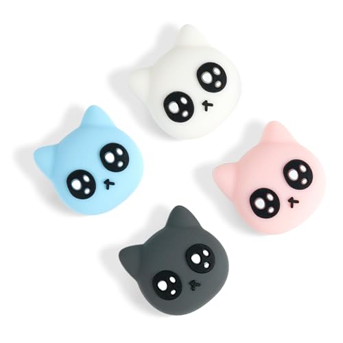 GeekShare 4PCS Cat Shape Silicone Joystick Caps for Switch/OLED/Lite - Tearful Eyes Cat Thumb Grip Caps - color: Pink with black and white accents
