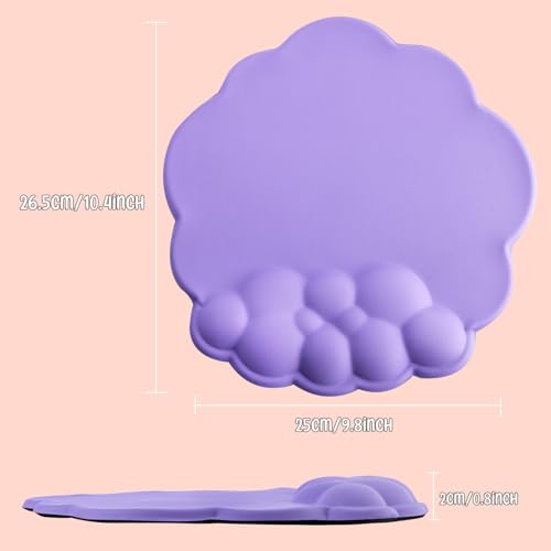 Mouse Pad Wrist Support, Cloud Mousepad with Memory Foam Wrist Rest, Non-Slip PU Base Gaming Leather Surface Mouse Pad for Home Office Laptop, Purple - color: Purple