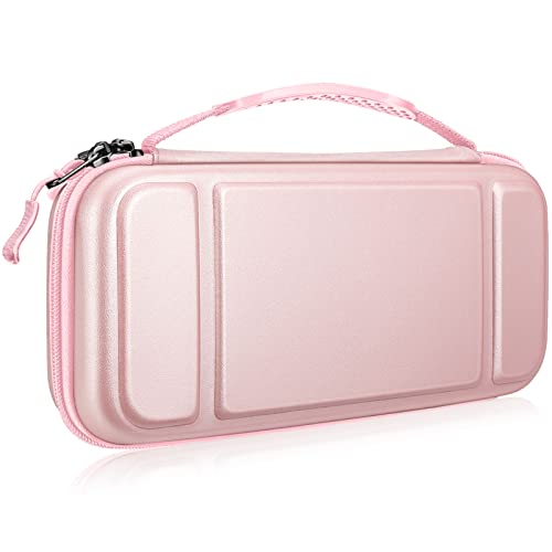 FINTIE Carrying Case for Nintendo Switch / Switch OLED Model (2021) | Shockproof, Hard Shell Protective Cover, Portable Travel Storage Bag, 10 Game Card Slots & Inner Pocket - color: Rose Gold