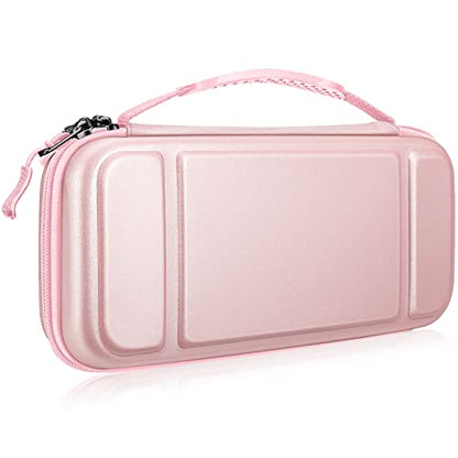 FINTIE Carrying Case for Nintendo Switch / Switch OLED Model (2021) | Shockproof, Hard Shell Protective Cover, Portable Travel Storage Bag, 10 Game Card Slots & Inner Pocket - color: Rose Gold