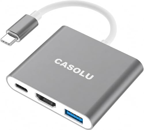 USB-C to HDTV Adapter, 3-in-1 Hub, 4K@60Hz, 100W PD, USB 3.0, 5Gbps | Type-C Digital AV Multiport Adapter with 100W PD Charging for MacBook, iPad Pro, Surface, Chromebook and More USB-C Devices - color: Gray, size: Compact