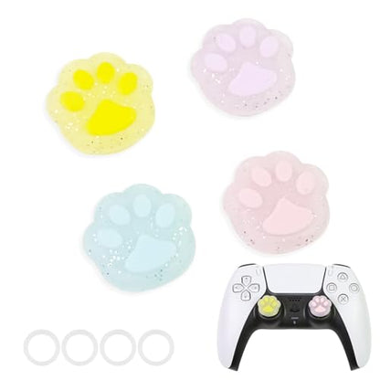 Glitter Cat Paw Switch 2 Joycon Thumb Grips Caps, 4 PCS Cute Kawaii 3D Silicone Analog Thumbstick Button Cover for PS5/PS4, Xbox Series X/S, Xbox One, Switch PRO Controller Joystick Caps - color: Multicolor Paw for NS2