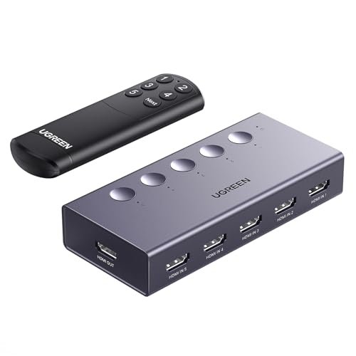 UGREEN HDMI Switch 5 in 1 Out 4K@60Hz, HDMI Splitter with Remote 5 Port Switcher Selector Box Support 3D CEC HDR HDCP2.2 Compatible with PS5/4/3 Xbox Nintendo Switch Roku TV Fire Stick Grey - color: Grey