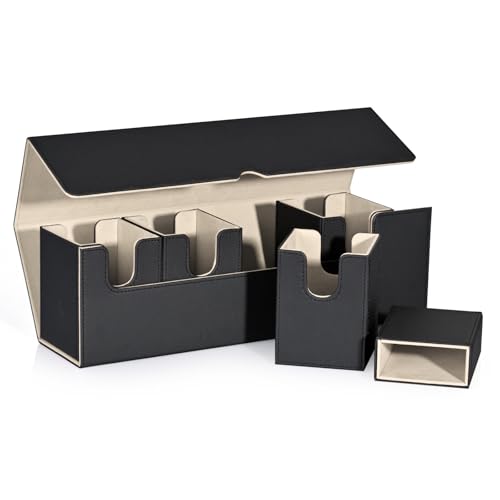 UAONO Card Deck Box with Dice Tray for MTG, 5 in 1 Deck Case Holds 800+ Unsleeved Cards, Strong Magnet Card Organizer Compatible with Yugioh TCG Sport (Black Gold) - color: A6-Black&Gold, size: 5 IN 1