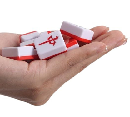 Red Mini Mahjong Set 麻将 Waterproof Mahjong Portable Mini Mahjong Internet Celebrity Creative Portable Outdoor Travel Mahjong with gife Box Carrying Travel Dragon Case,Mahjong Tile Game,2 Dice 4 Racks