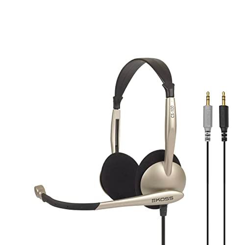 Koss CS100 Dual-Sided On-Ear Communication Headset, Beige, Dual 3.5mm Plugs | Speech Recognition, Lightweight Design, Microphone, B2B, Telehealth, Education, Call Centers - style: Dual Plug (3.5mm)