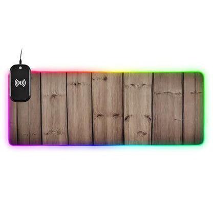 Rustic Wood Gaming Mouse Pad Led Mousepads RGB Backlit with 14 Lighting Modes, Non Slip Base Soft Computer Keyboard Mat for Gaming PC Laptop Desk, S - size: Small: 31.5 x 11.8in