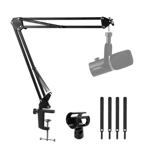 FEELWORLD AMS1 Microphone Boom Arm, Adjustable Mic Arm Stand with 3/8” to 5/8” Screw, Compatible with PM1 and other Mics for Podcast Straming Gaming Studio - color: Black