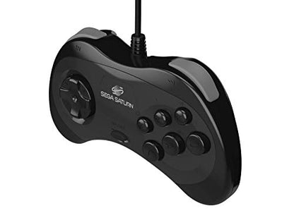Retro-Bit Official Sega Saturn USB Controller Pad for Sega Genesis Mini, PS3, PC, Mac, Steam, Switch - USB Port (Black) - color: Black