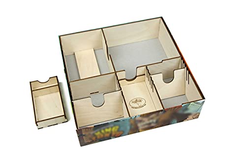 The Broken Token Game Organizer Compatible with King of Tokyo - Wooden Game Organizing Box with Multiple Trays