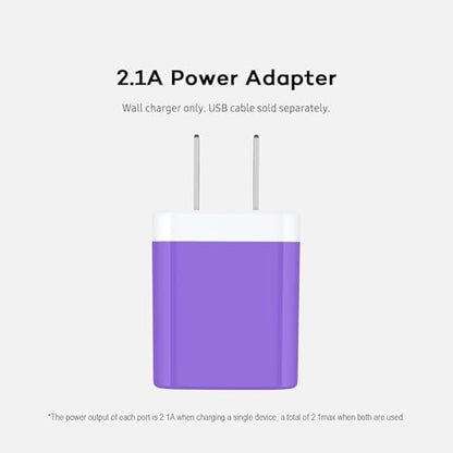 AILKIN USB Wall Charger, Charger Adapter, 2.1A Dual Port Quick Charger Plug | USB A Cube for iPhone, Samsung Galaxy Double USB A AC Power Adapter US Standard Travel Old Supply Box Charging Block - color: Purple, style: Block