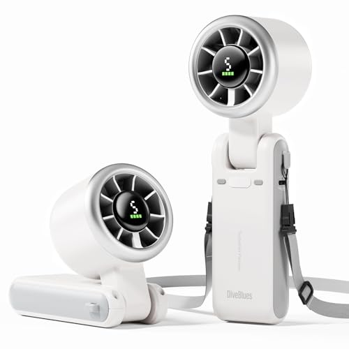Diveblues Portable Handheld Turbo Fan, 5 Gear Wind, Battery Operated, Up to 12 Working Hours, 3 IN 1 Hand Fan with Air Turbo Tech Cooling Fan for Outdoor Activities, Travel, Working, Silvery white - color: Off-white