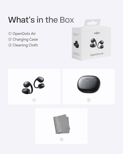 SHOKZ OpenDots Air Open-Ear Clip-On Bluetooth Earbuds, Black, Touch Control | Bluetooth 6.1, 36 hours. Battery, IP55, deep bass, clear calls, secure fit, work and sports - color: Black