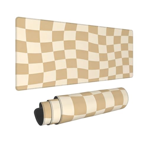Gaming Mouse Pad, Large Beige Khaki Checkered Mousepad Laptop, Extended Mouse Mat, Long XL Waterproof Keyboard Pads, Big Non-Slip Mousepads for Game Office Home, 31.5 x 11.8 in - color: Beige Khaki Checkered