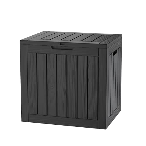 TARKARI 35 Gallon Lockable Resin Deck Box, Waterproof & UV-Resistant Outdoor Storage Box for Outdoor Cushion Storage, Garden Tools & Pool Accessories Storage, Black - color: Black, size: 35 gallons