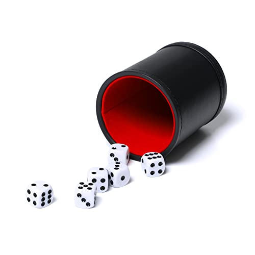 Leatherette Dice Cup Set Red Felt Lined Shaker with 6 Dot Dices for Yahtzee Farkle Bar Party Dice Games-5 Pack - color: Red