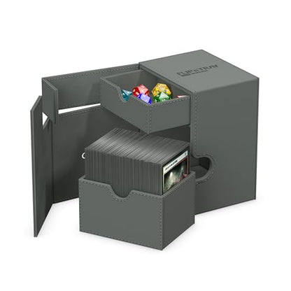 Ultimate Guard Flip'n'Tray 133+, Deck Case for 133 Double-Sleeved TCG Cards + Dice Tray, Grey, Independent Magnetic Closure & Microfiber Inner Lining - color: Grey, size: 133+