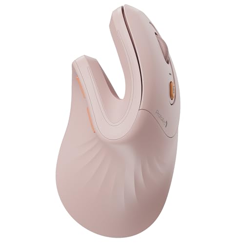 ProtoArc EM11 NL Wireless Ergonomic Vertical Mouse, Rechargeable, Pink | Connects to 3 devices via Bluetooth/2.4G USB-A, with 500mAh USB-C charging, 1000/1600/2400 DPI, quiet clicks - color: Pink