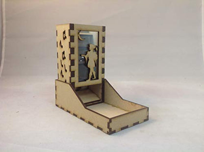 Bard Mini Dice Tower v1 Neon Blue Acrylic Window Laser Cut MDF Unique Gift
