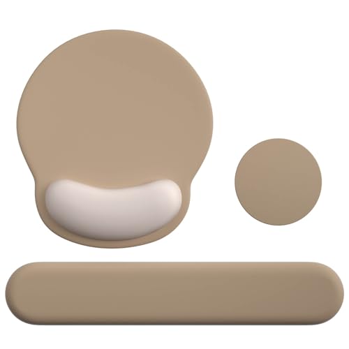 Mouse Pad with Keyboard Wrist Rest,Ergonomic Mouse Pad Wrist Support PU Base with Coaster,Mousepad with Nonslip Base for Computer Laptop Keyboard Home&Office - color: I-Beige
