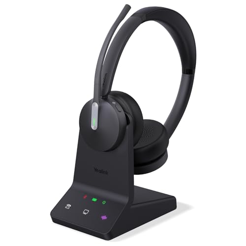 Yealink WH64 DECT & Bluetooth Dual UC Zoom Wireless Headset, 606 ft Range On Ear Work Headphones with 3X Noise Cancelling Mic, 32H Talk Time, Ringer, Office Headsets for Desk Phone, PC,Cellphone - style: WH64 Dual-UC