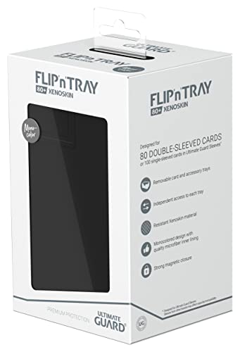 Ultimate Guard Flip'n'Tray 80+, Deck Case for 80 Double-Sleeved TCG Cards + Dice Tray, Black, Independent Magnetic Closure & Microfiber Inner Lining - color: Black, size: 80+