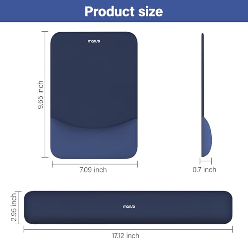MOSISO Wrist Rest Support Mouse Pad & Keyboard Set, Navy Blue | Rectangular Ergonomic Mousepad, Non-Slip Base, Home/Office Pain Relief & Easy Typing, Neoprene Cloth & Raised Silicone Lining - color: Navy Blue