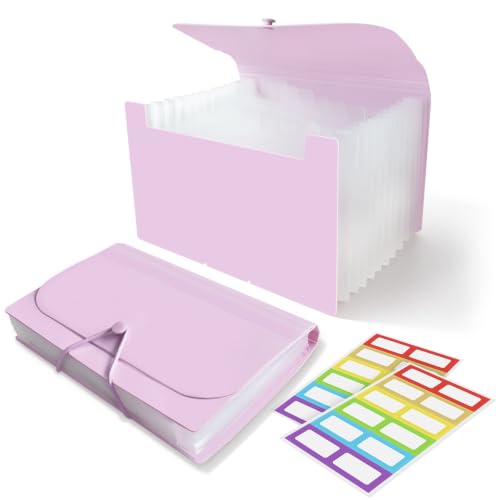 DHATMYC 4x6Index Card Holder Organizer 3x5Flash Note Card Storage Box,PUR | A6 File Case Flashcard Notecard Container with Dividers and 13 Expandable Pockets for Recipe Coupon Stickers Scrapbook Paper - color: PURPLE