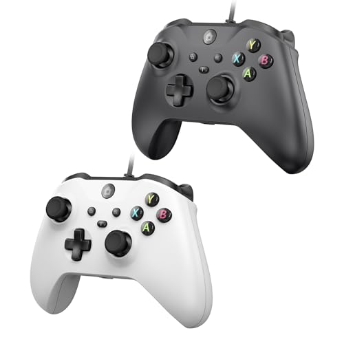 Kamylorus 2-Pack Wired Controller for X-BOX One/PC, Hall Effect Joysticks&Triggers Gamepad with Turbo, 3.5mm Headphone Jack/Dual Vibration, Compatible with X-BOX One/S/X, X-BOX Series S/X, PC, IOS, Android Platforms(2 Pack, White&Black, 7.2ft) - color: Bl