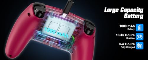 LENISUOLE Wireless controller with Turbo & Back Buttons, 6-Axis Motion Sensor, RGB LED Lights, 3.5mm Audio Jack, Compatible with PS5/Windows 10/11 PC - High Precision & Low Latency - color: Red