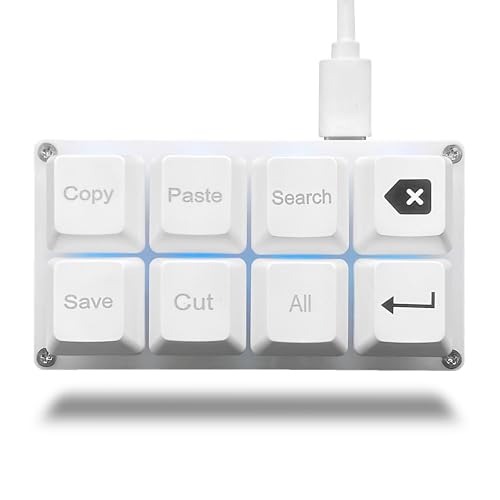 BTXETUEL Copy Paste Search Backspace Save Cut All Enter 8-Key Keyboard SayoDevice One Handed OSU Keypad Programmable Mechanical Shortcut Macro Keyboard for Working and Gaming (White) - color: White