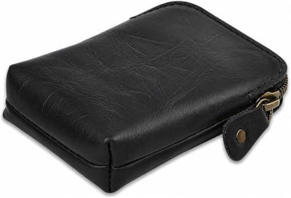 Premium Full-Grain Leather Playing Card Case, Zippered Card Deck Holder for Poker & Bridge Cards, Travel Card Organizer, Secure Multi-Purpose Wallet, Leather Storage Pouch, (Black) - color: Black