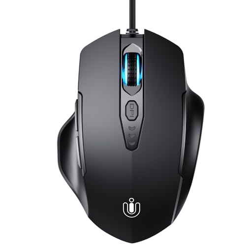 Uineer Wired Mouse, USB-A Computer Mouse with 6 Buttons,Adjustable | Plug-and-play USB-A wired connection with 6 programmable buttons, 7200 DPI and a 1.5 m cable. - color: black