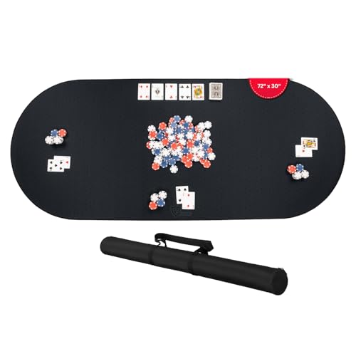 Poker Table Mat 72 x 30 Inches, Poker Table Top with Storage Bag, Portable Rubber Backed Fits Up to 10 Players for Casino Games - Black - color: Black, size: Rectangle 72 x 30 inches