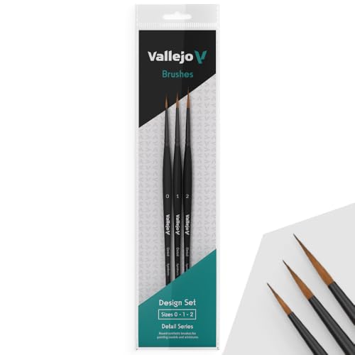 Vallejo - Detail Series Desing Set | Hobby Brush Kit | Flagged Synthetic Bristles | Sizes 0, 1, and 2 | Lightweight and Ergonomic Wooden Handles | Ideal for Acrylic Detail Work - style: Detail Series Desing Set