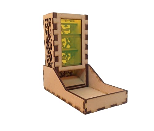 Mini Dice Tower and Tray v5 Neon Yellow Acrylic Window Laser Cut MDF Unique Gift