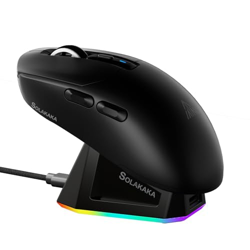 SOLAKAKA SM820 Wireless Gaming Mouse with RGB Charging Dock,24000 DPI Tri-Modes Wireless Mouse with 2 Side Buttons,Programmable Macro Mouse for Gaming(Black) - color: black
