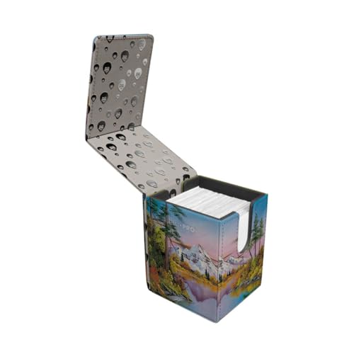 Ultra Pro - Bob Ross Mighty Mountain Lake Alcove Flip, TCG Art Storage Box, Premium Deck Protector, Luxury Magnetic Deck Organizer, Bob Ross Trading Card Case Dual-Notch Easy Access Design