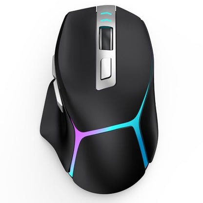 GAMCATZ Bluetooth Wireless Gaming Mouse,12500 DPI RGB Ergonomic Mouse with Tri-Mode (2.4G/USB-C/Wired), Rechargeable Gamer Mice for Computer, Mac, iPad, Laptop & PC (Black) - color: Black