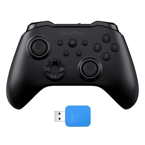 ShanWan Wireless Controller for PC, iPhone, Android, Switch, Steam, Gamepad 2.4G Bluetooth Controller with Hall Effect Trigger,Turbo,Rumble Vibration (Black)
