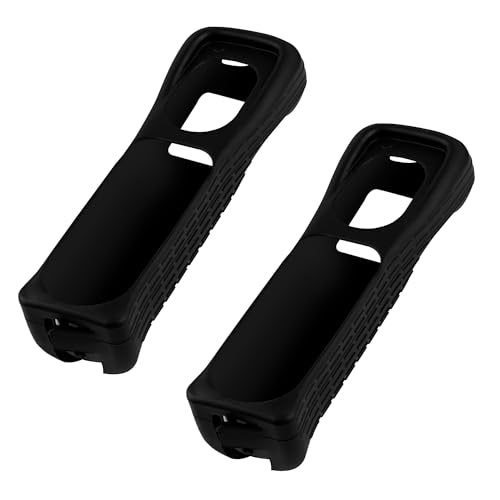 XiQiDianr 2 Packs Silicone Case Cover with Wrist Strap for Nintendo Wii Remote Controller (Black 2) - color: Black