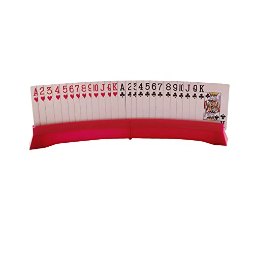 2 Pack Foldable Card Holders for Playing Cards - Playing Cards Holder for Bridge Canasta - Curved Game Card Holder Rack for Adults Seniors Arthritis - style: 2 red