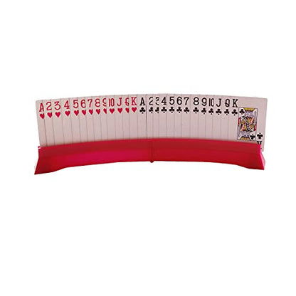 2 Pack Foldable Card Holders for Playing Cards - Playing Cards Holder for Bridge Canasta - Curved Game Card Holder Rack for Adults Seniors Arthritis - style: 2 red
