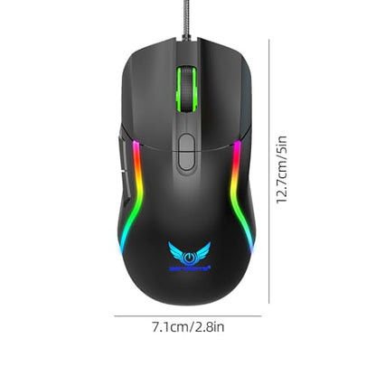 Wired Gaming Mouse, 8 Programmable Buttons with Rapid Fire Key, Adjustable DPI, RGB Backlit, On-Board Memory, Ergonomic Optical Mouse for PC Windows Mac