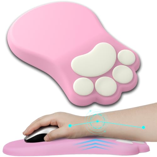 L-SPOUTTO Ergonomic Mouse Pad with Wrist Rest,Pink Mouse Pad Wrist Support | Cute Cat Paw Comfortable Massage Design,Computer Pain Relief Mousepad with Non-Slip PU Base for Desk Laptop Gaming,Pink - color: Pink