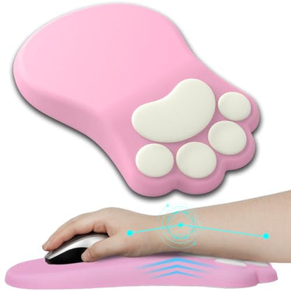 L-SPOUTTO Ergonomic Mouse Pad with Wrist Rest,Pink Mouse Pad Wrist Support | Cute Cat Paw Comfortable Massage Design,Computer Pain Relief Mousepad with Non-Slip PU Base for Desk Laptop Gaming,Pink - color: Pink